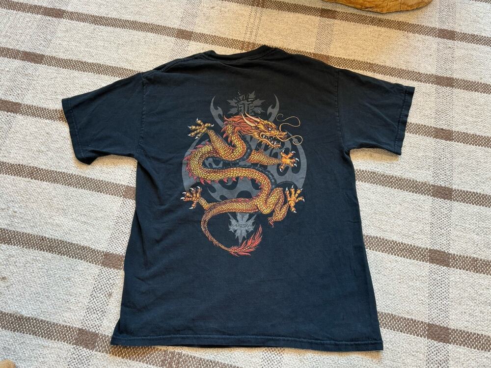 Vintage Nash Skateboarding Shirt Japan Dragon Kanji Skull Medium Black Y2K 90’s